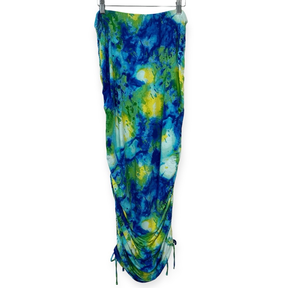 Misa Hylton x INC Watercolor Printed High Rise Ruched Midi Skirt Large
